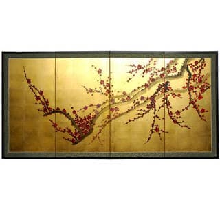 Handmade Silk And Wood 36-inch Plum Tree On Gold Leaf Wall Hanging 