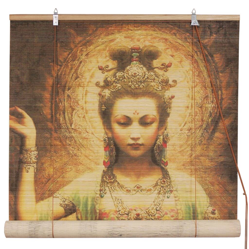 Handmade Bamboo Kwan Yin with Lotus Blinds (36 in. x 72 in.) (China)