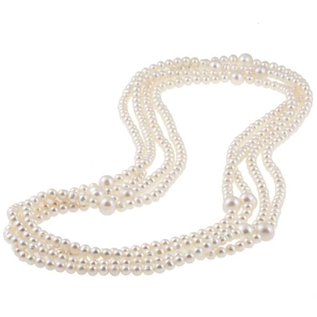 Miadora White Cultured Freshwater Pearl 100-inch Endless Necklace (5-10 mm)