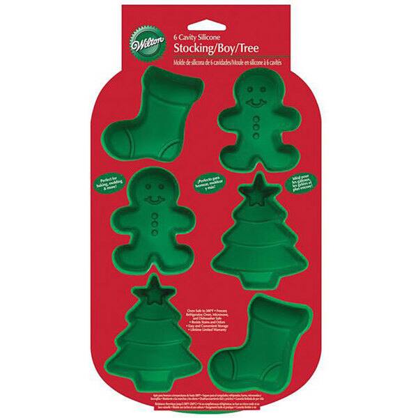 Christmas Baking Kit - 6-Cavity Stocking and Tree Molds, Three