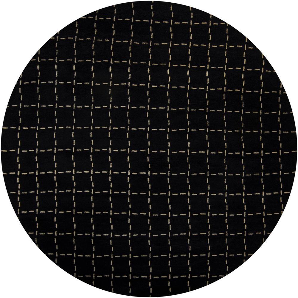 Hand knotted Mandara Black Geometric Wool Rug (79 Round)