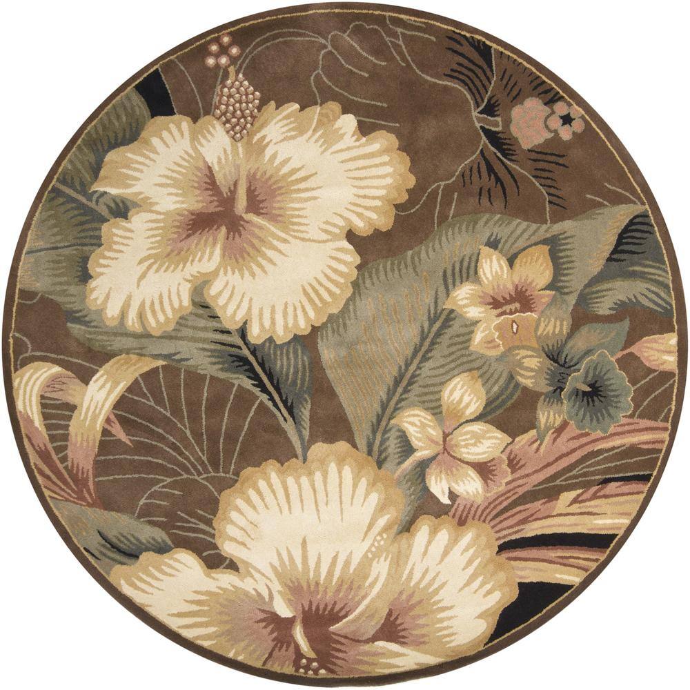 Hand-tufted Mandara Brown Floral Wool Rug (7'9 Round) - 7'9