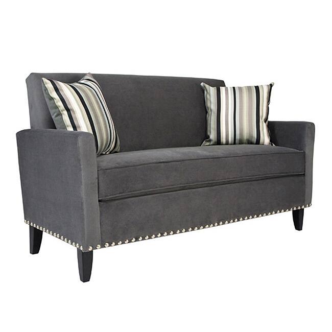 Handy Living Sutton Antique Silver Grey Sofa with Stripe Pillows