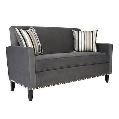 Handy Living Sutton Antique Silver Grey Sofa with Stripe Pillows