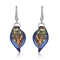 Murano Inspired Glass Blue Twisted Leaf Earrings