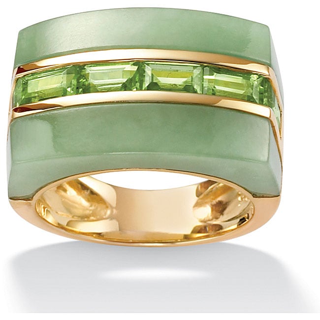 PalmBeach 18k Gold Over Sterling Silver Peridot and Jade Ring ...
