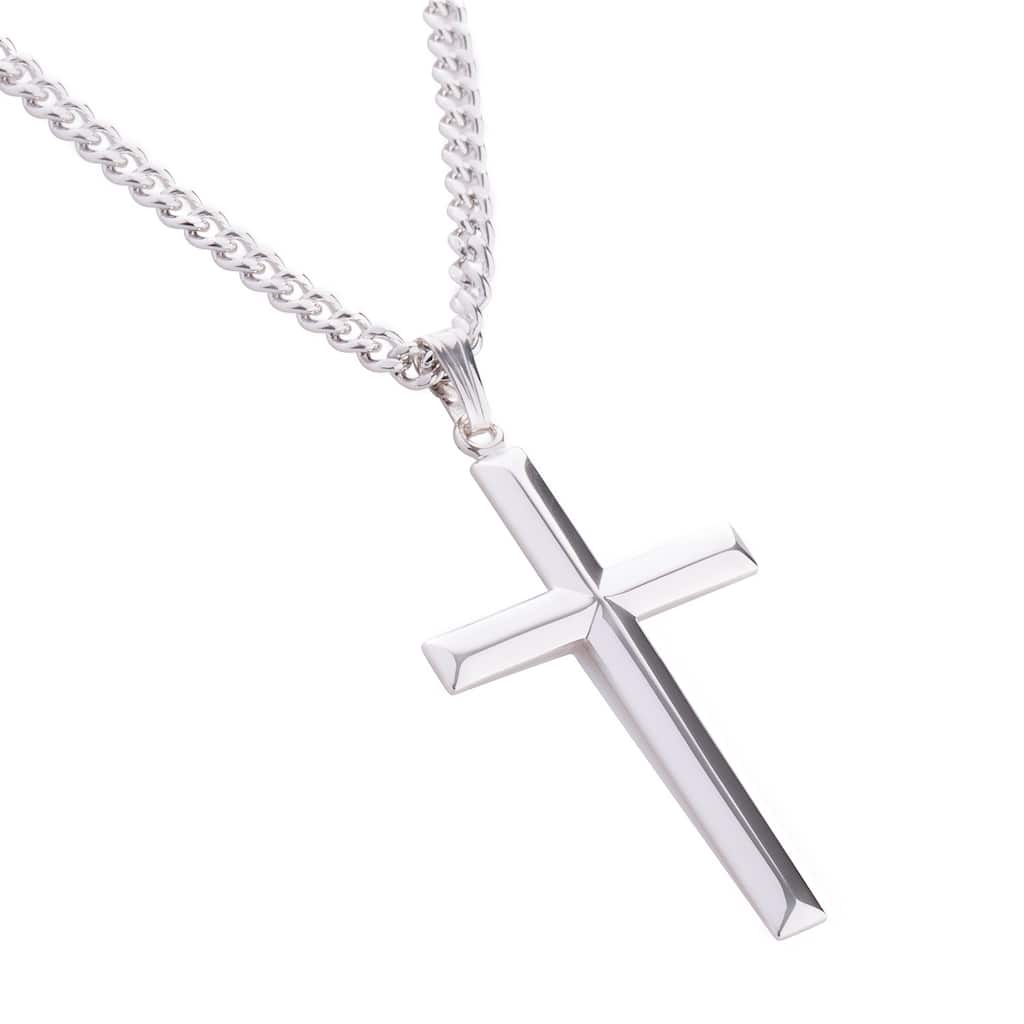 Sterling Silver and Stainless Steel Men's Cross Pendant