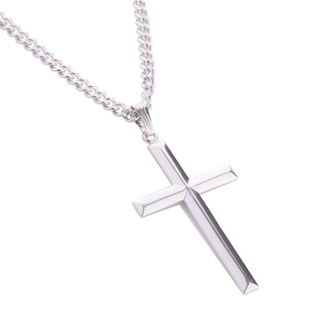 Sterling Silver and Stainless Steel Men's Cross Pendant
