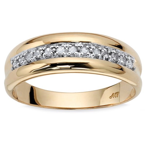 Shop 10k Yellow Gold Men&#39;s 1/5ct TDW Round Diamond Wedding Band - On Sale - Free Shipping Today ...