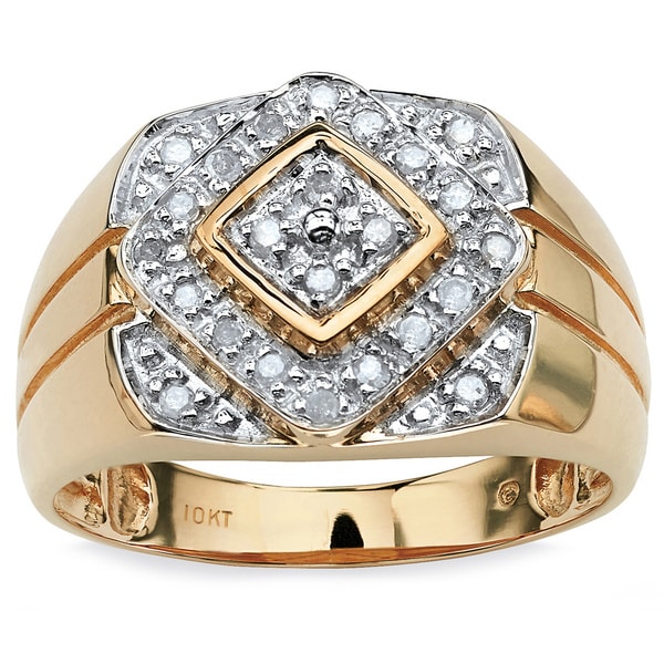Shop Men&#39;s 1/4 TCW Round Diamond Geometric Ring in 10k Gold - On Sale - Free Shipping Today ...