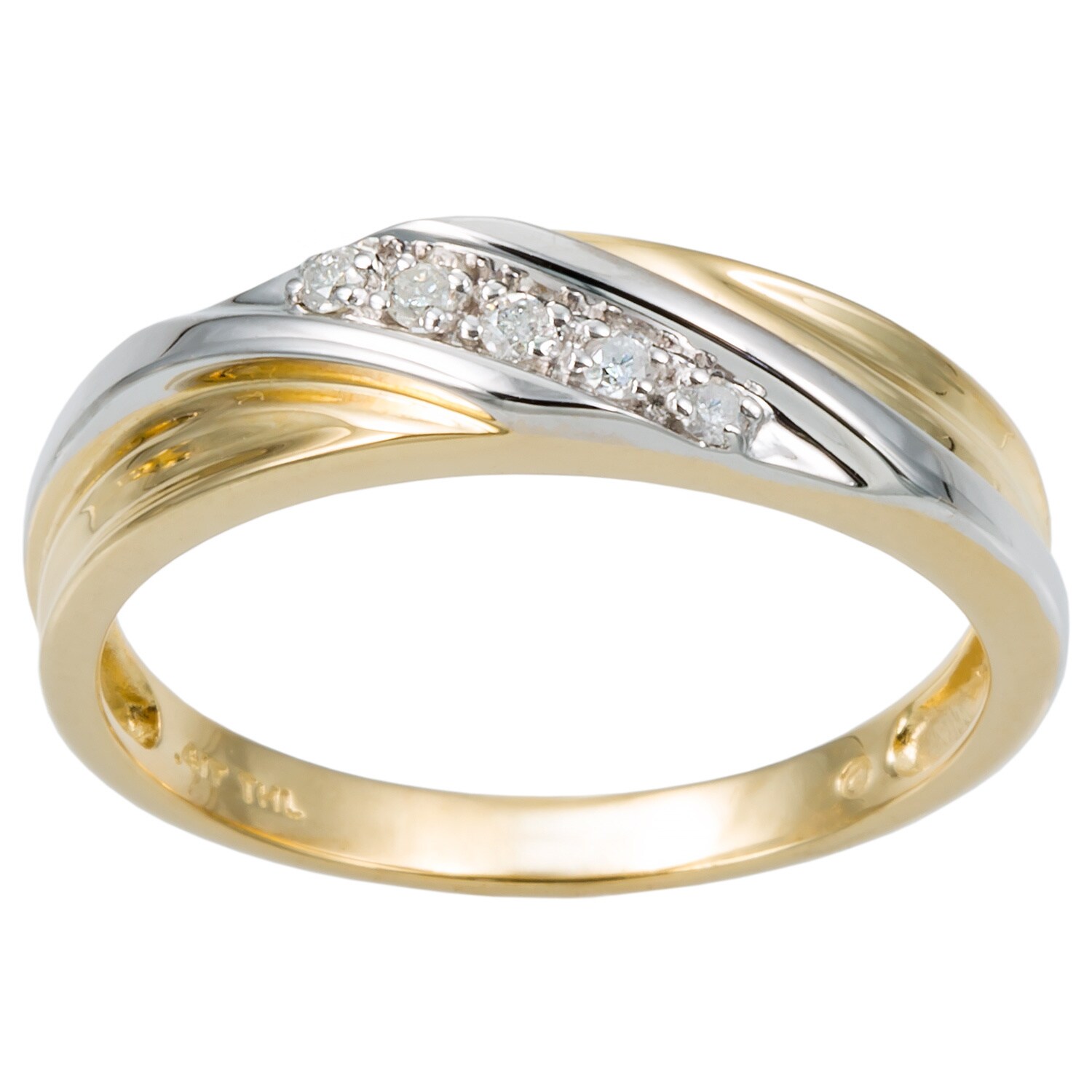 Men's 10k Two-Tone Gold 1/10 TCW Round Diamond Diagonal Wedding Band Ring