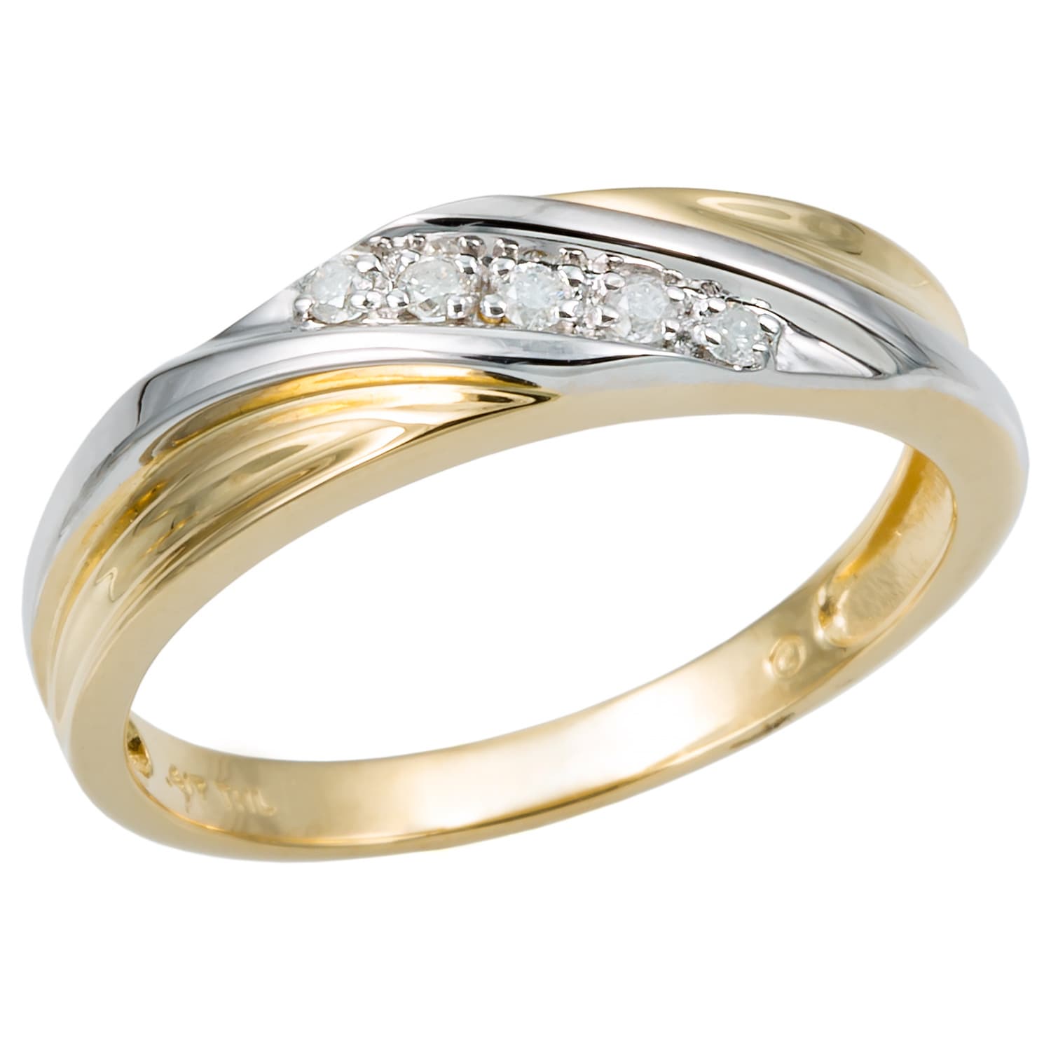Men's 10k Two-Tone Gold 1/10 TCW Round Diamond Diagonal Wedding Band Ring Men's 10k Two-Tone Gold 1/10 TCW Round Diamond Diagonal Wedding Band Ring