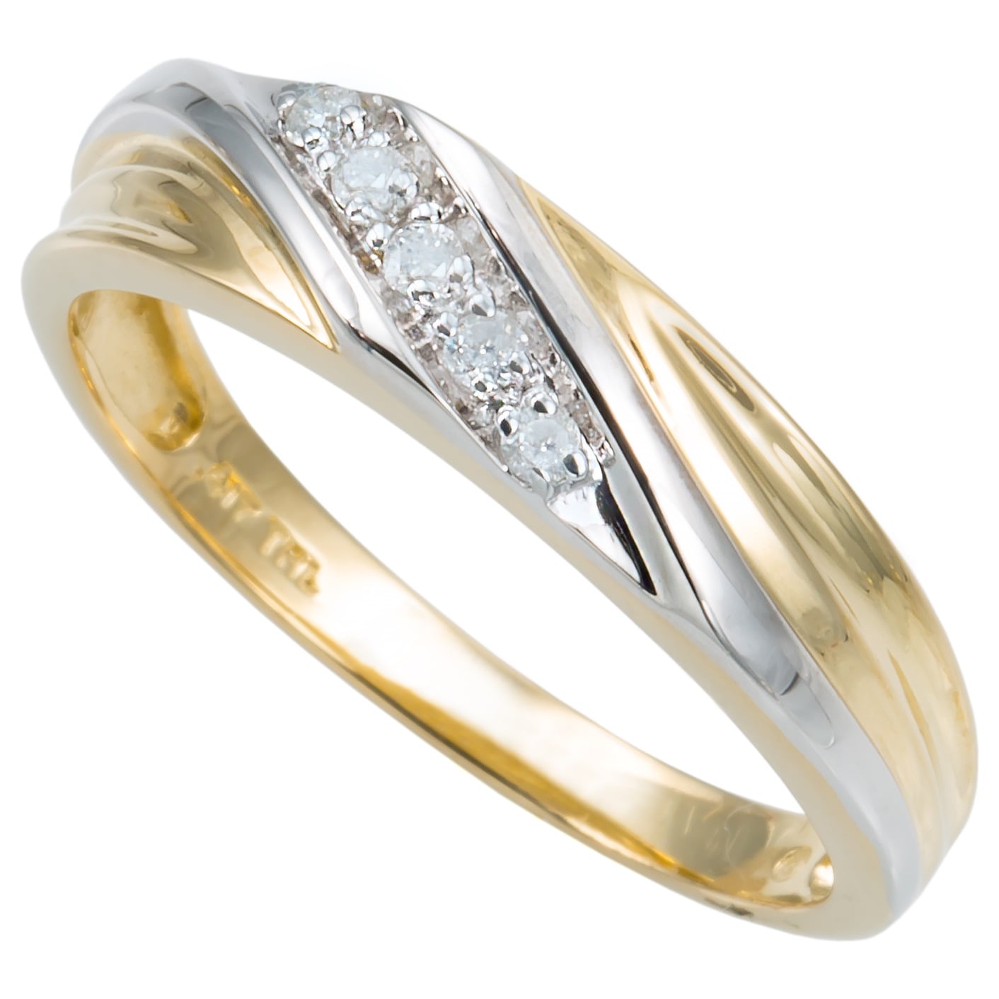 Men's 10k Two-Tone Gold 1/10 TCW Round Diamond Diagonal Wedding Band Ring Men's 10k Two-Tone Gold 1/10 TCW Round Diamond Diagonal Wedding Band Ring