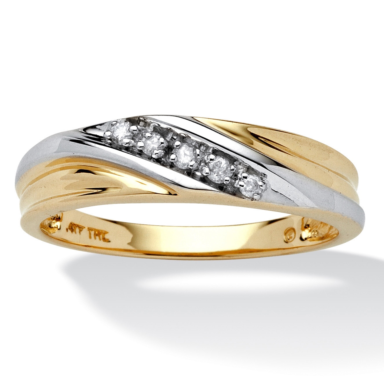 Men's 10k Two-Tone Gold 1/10 TCW Round Diamond Diagonal Wedding Band Ring Men's 10k Two-Tone Gold 1/10 TCW Round Diamond Diagonal Wedding Band Ring