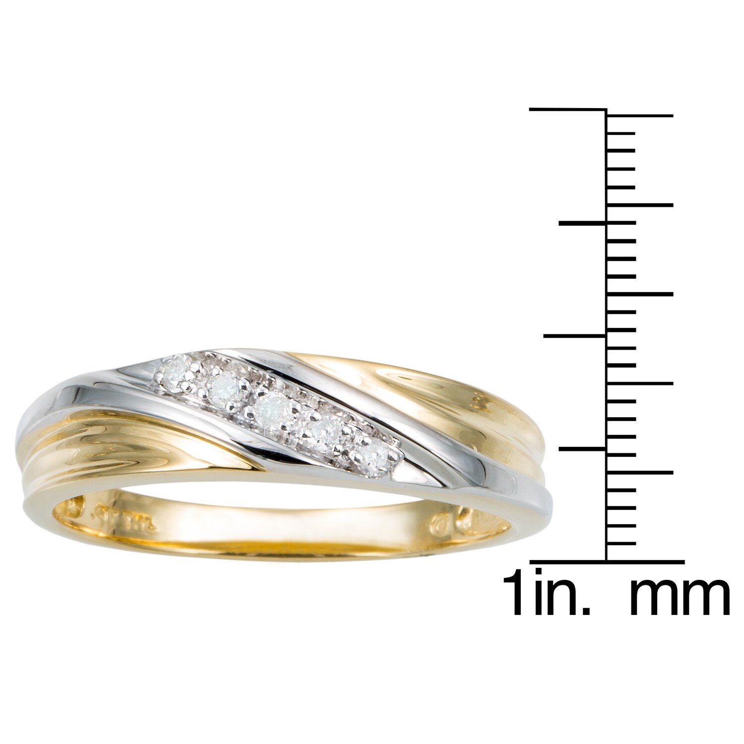 Men's 10k Two-Tone Gold 1/10 TCW Round Diamond Diagonal Wedding Band Ring