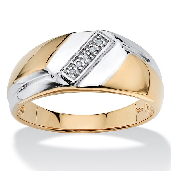 Shop Men&#39;s Diamond Accent 18k Gold over Sterling Silver Diagonal Ring - On Sale - Overstock ...