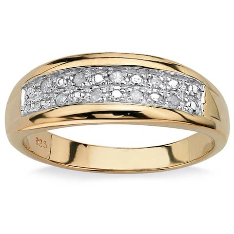 Men's 18k Gold over Sterling Silver 1/8ct TDW Pave Diamond Wedding Band