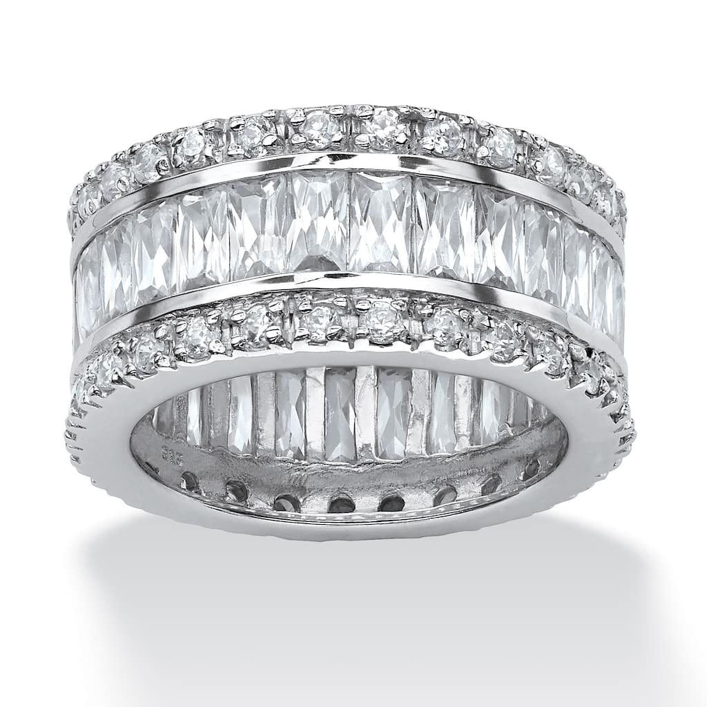 Platinum over Sterling Silver Cubic Zirconia Eternity Bridal Ring