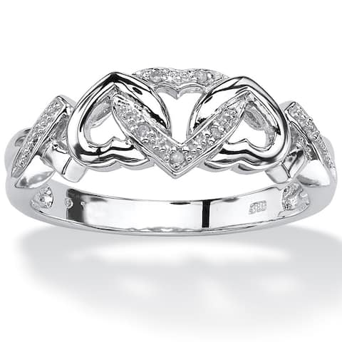 Platinum over Sterling Silver Diamond Accent Interlocking Hearts Promise Ring