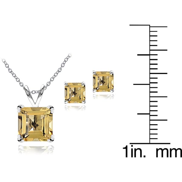 Pendant Set With Square Rolo Chain 14K Yellow Gold 6 x 8 mm Emerald Cut Genuine Citrine Earrings