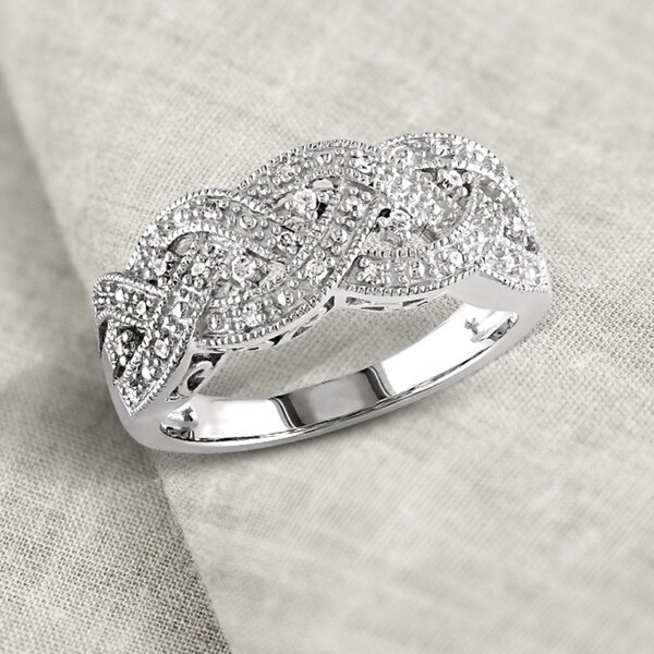 Miadora Sterling Silver 1/8ct TDW Diamond Braided Ring