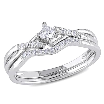Miadora 10k White Gold 1/5ct TDW Diamond Bridal Set