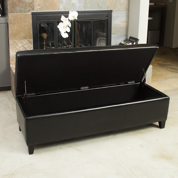 Christopher Knight Home York Bonded Leather Black Storage Ottoman