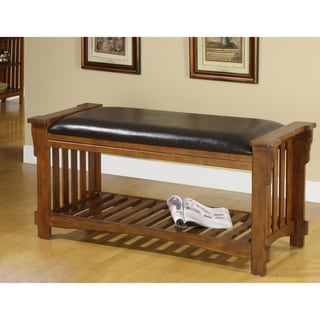 ... Leather Antique Oak Wood Bench - Prices, Reviews &amp; Deals - 13133598