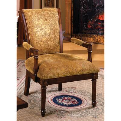 Traditional Antique Oak Solid Wood Padded Accent Chair by Furniture of America