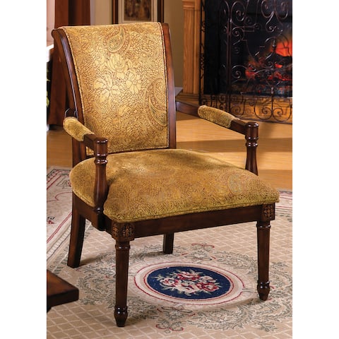 Furniture of America Antique Oak Solid Wood Padded Accent Chair