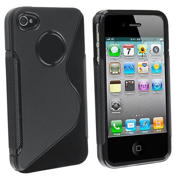 Black S Shaped TPU Rubber Case for Apple iPhone 4