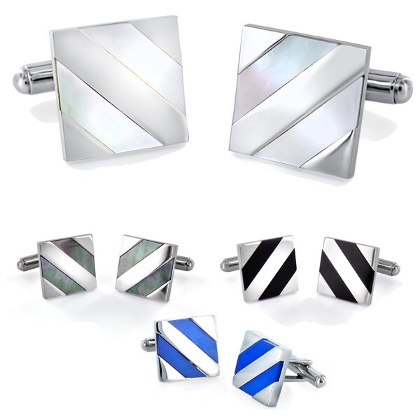 Stainless Steel Diagonal Stripe Inlay Cuff Links