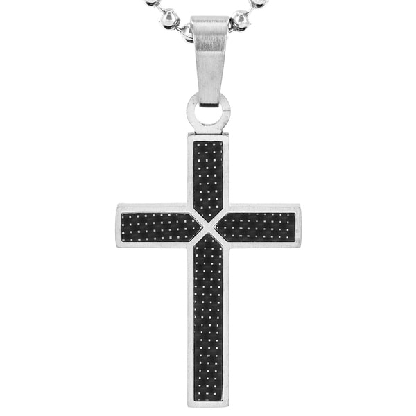 Stainless Steel Black Carbon Fiber Cross Necklace