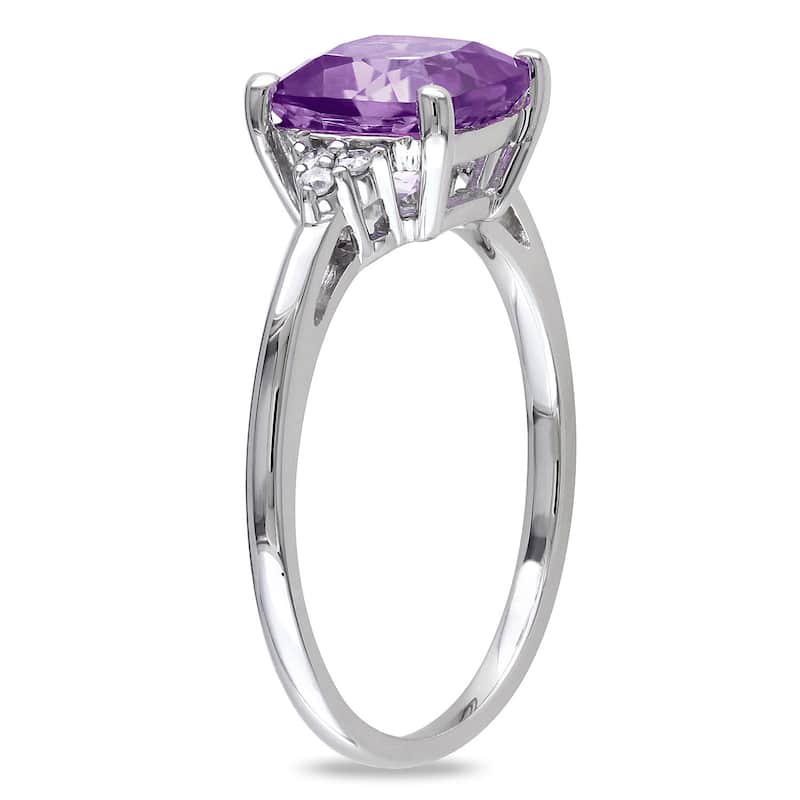 Miadora 10k White Gold Amethyst and Diamond Ring