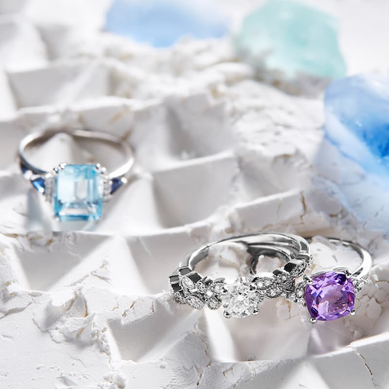 Miadora 10k White Gold Amethyst and Diamond Ring
