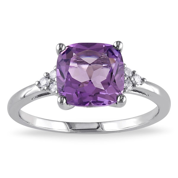 Shop Miadora 10k White Gold Amethyst and Diamond Ring - Free Shipping ...