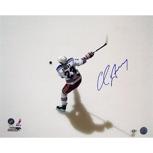 Steiner Sports Chris Drury Rangers White Jersey Slap Shot Overhead