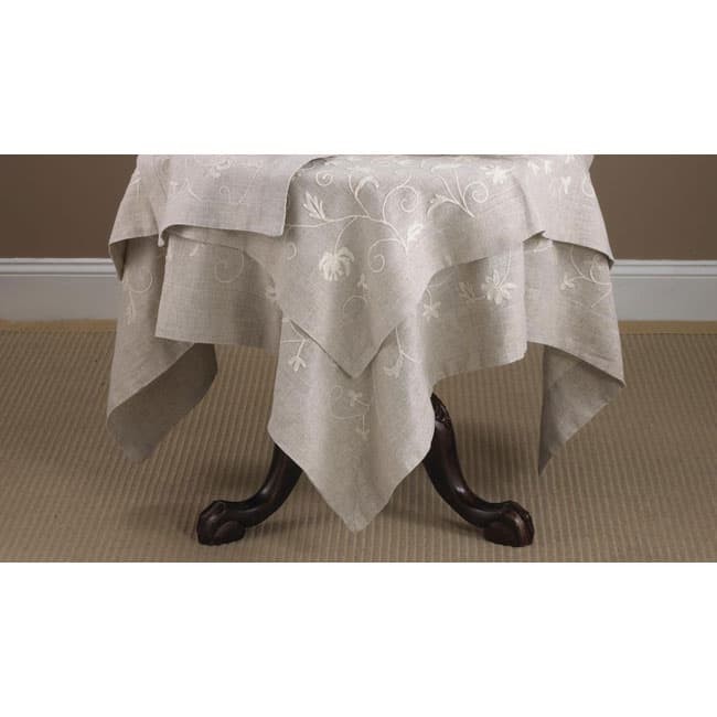 Crewel Work Square Embroidered Natural Tablecloth