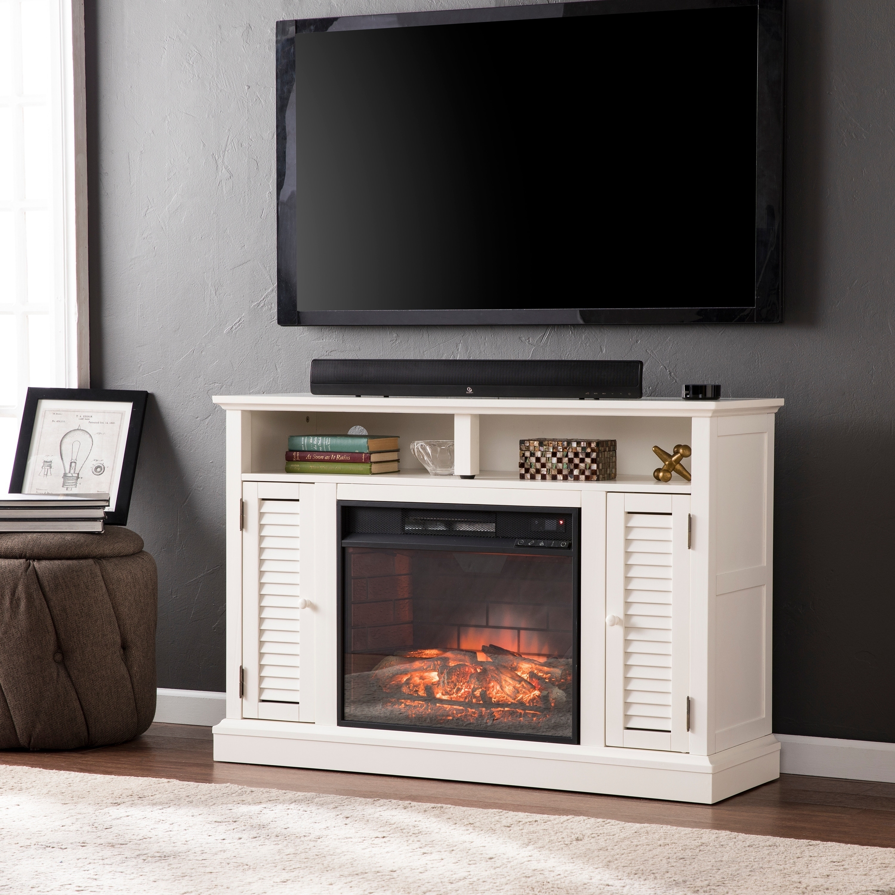 Herschel White Media Console Fireplace