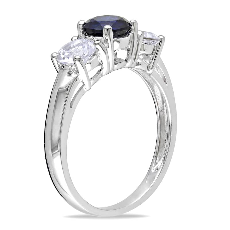 Miadora 10k White Gold Created Blue and White Sapphire 3-stone Ring