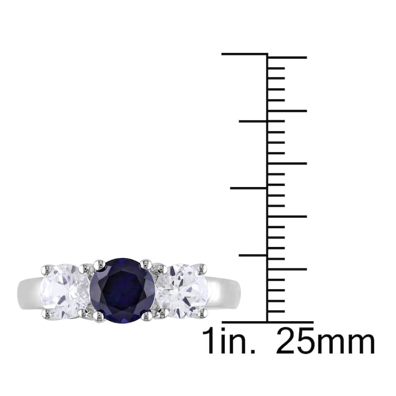 Miadora 10k White Gold Created Blue and White Sapphire 3-stone Ring