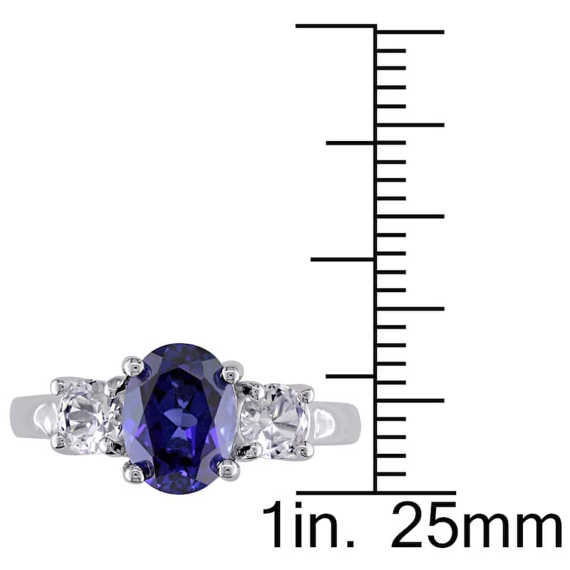 Miadora Sterling Silver Created Blue and White Sapphire 3-Stone Engagement Ring