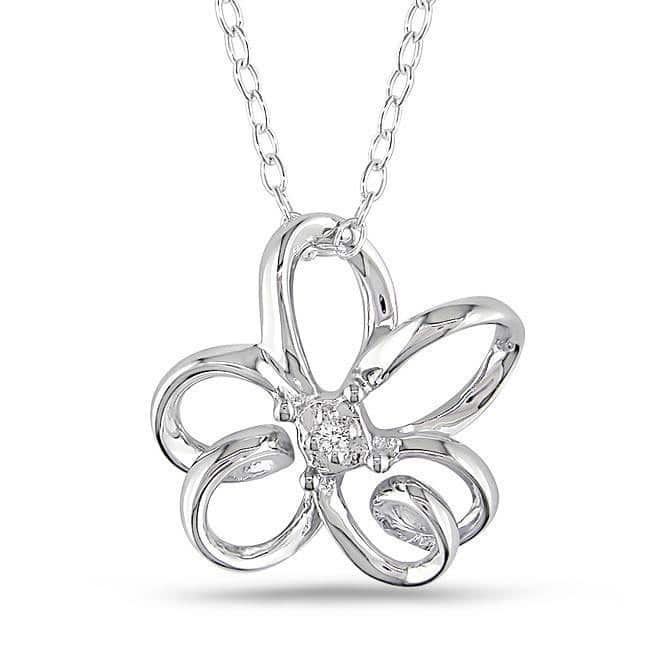 Miadora Sterling Silver Diamond Flower Necklace
