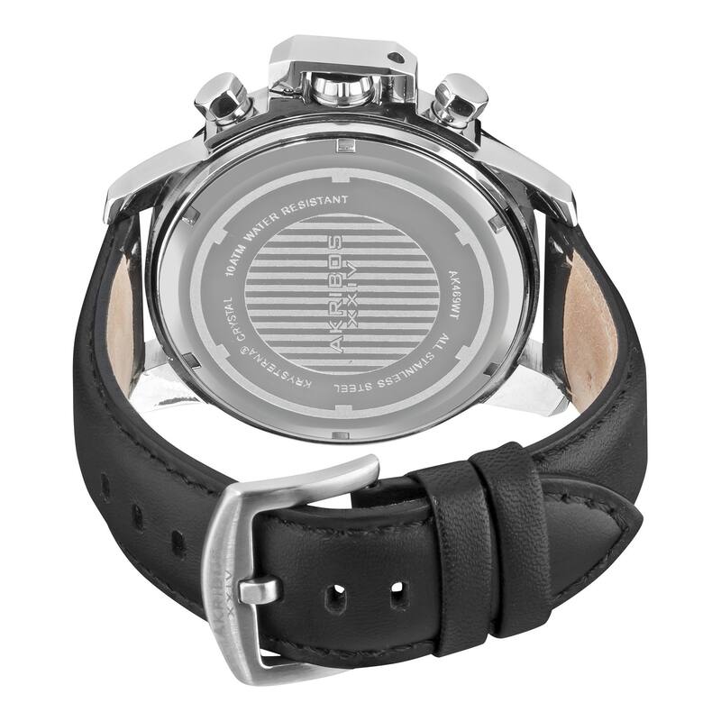Akribos XXIV Men's Multifunction Stainless Steel Swiss Quartz White Strap Watch