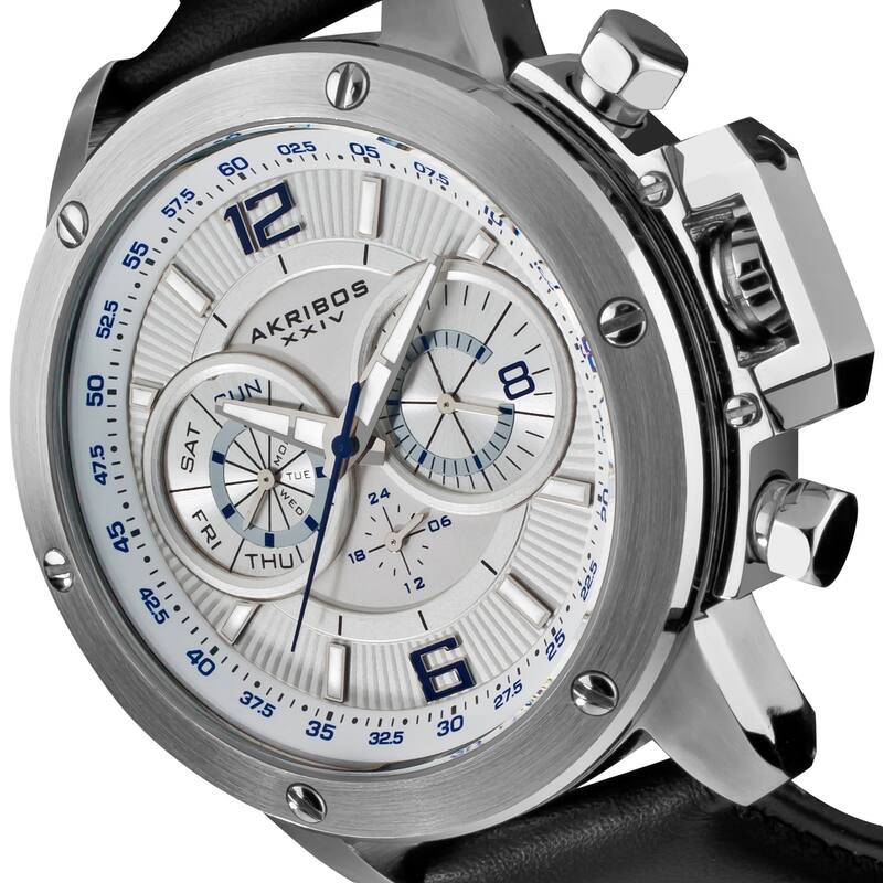 Akribos XXIV Men's Multifunction Stainless Steel Swiss Quartz White Strap Watch