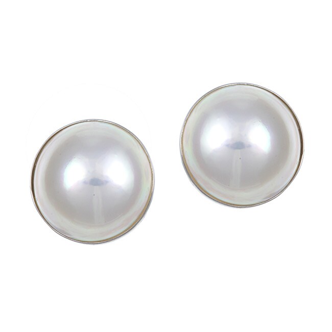 Kabella 10k White Gold Mabe Pearl Earrings 13 14mm Kabella 10k White Gold Mabe Pearl Earrings 13 14mm