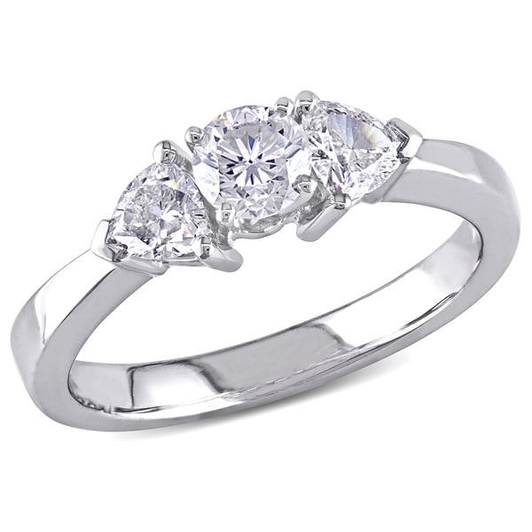 18k White Gold 1ct TDW Diamond 3 stone Ring (G H, SI1 SI2) Engagement Rings