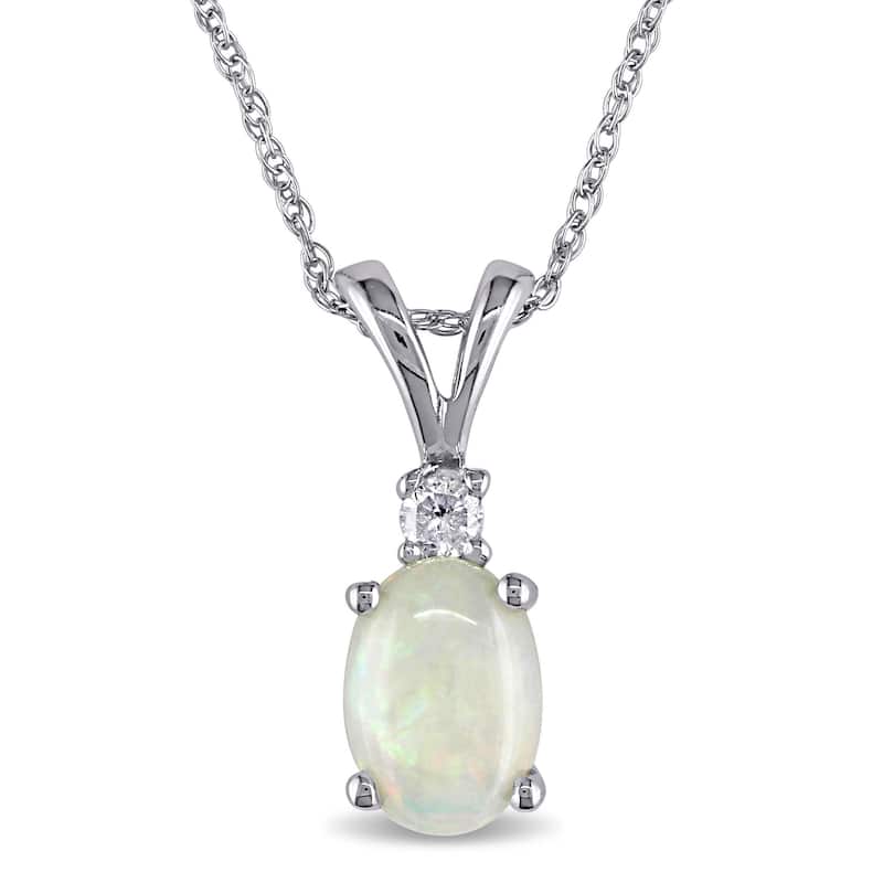 Miadora 10k White Gold Opal and Diamond Fashion Necklace