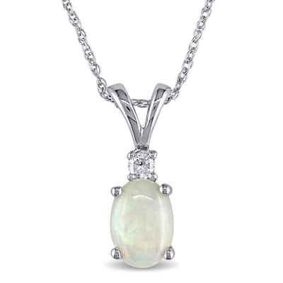 Miadora 10k White Gold Opal and Diamond Fashion Necklace