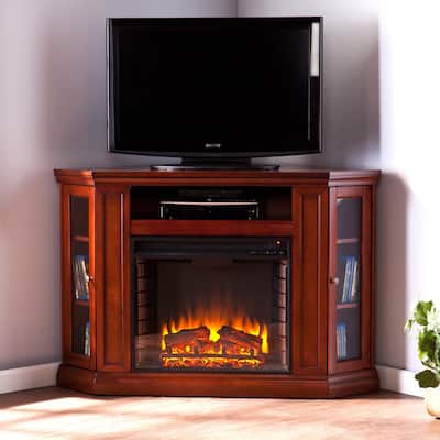 SEI Furniture Argenteum Mahogany Media Console Electric Fireplace